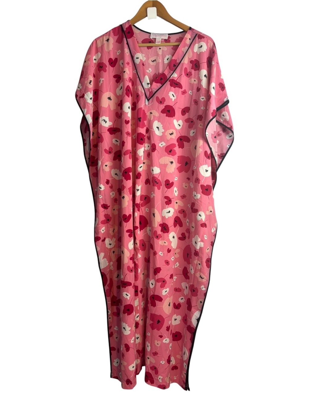 Oscar de la Renta pink floral print V neck kaftan dress women’s size L/XL.